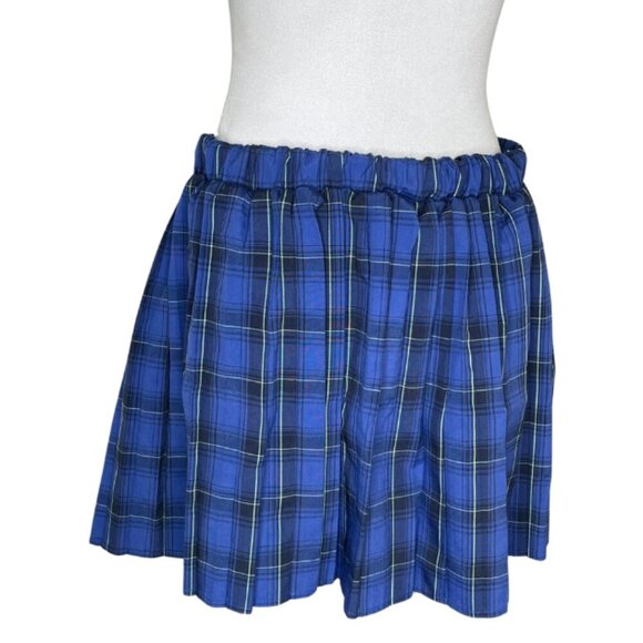 Wild Fable Schoolgirl Blu Blk Plaid Checker Pleated Elastic Buckle Mini Skirt M - Picture 2 of 8